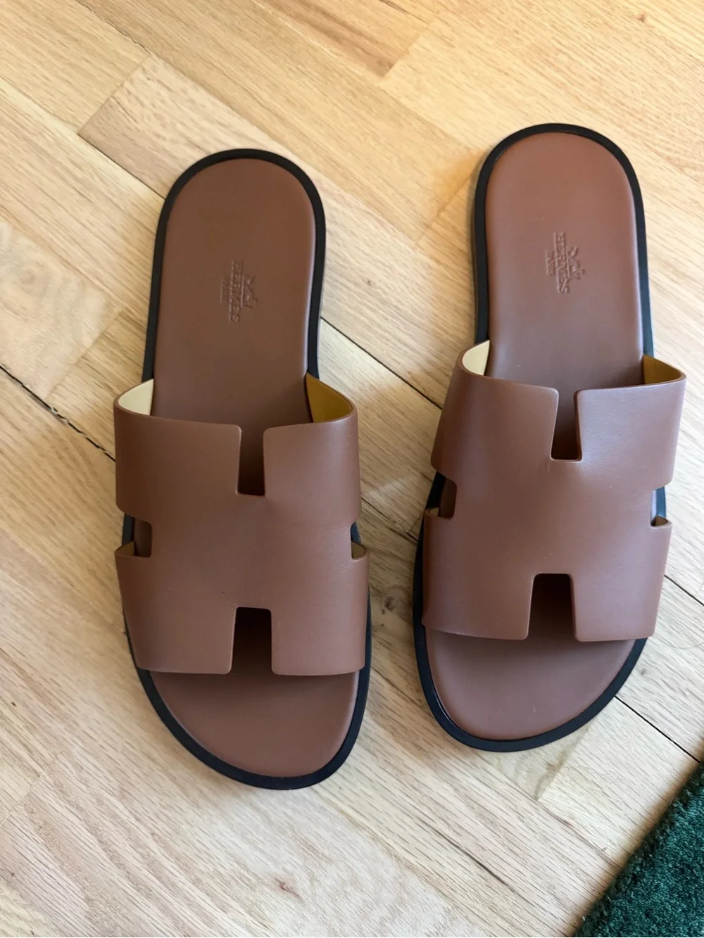 Men's Hermes Izmir Sandals Gold Sz 44 EUC W/ Box Dust Bags